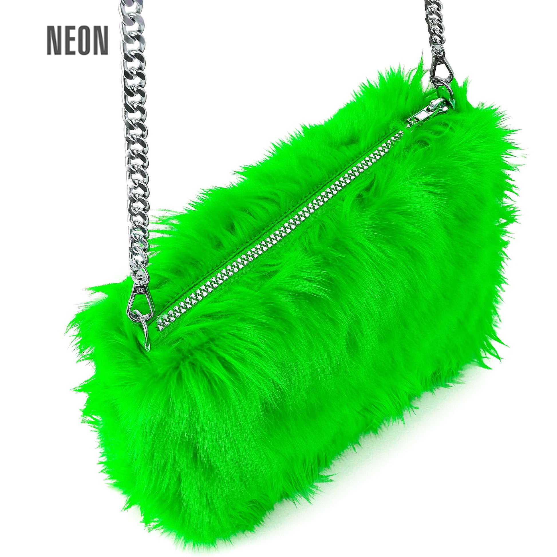"HANDTASCHE LANGHAARPLÜSCH NEON GRÜN" – Vorderansicht