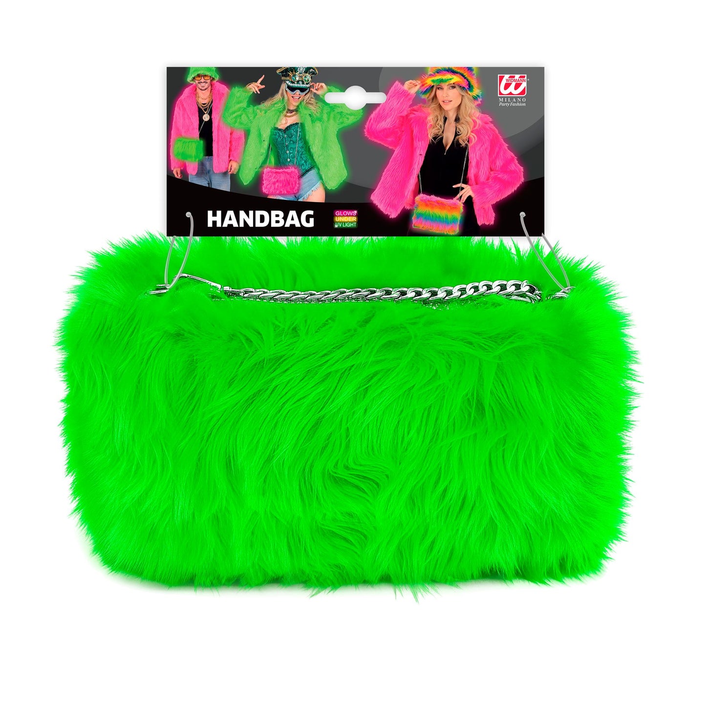 "HANDTASCHE LANGHAARPLÜSCH NEON GRÜN" – Detailansicht