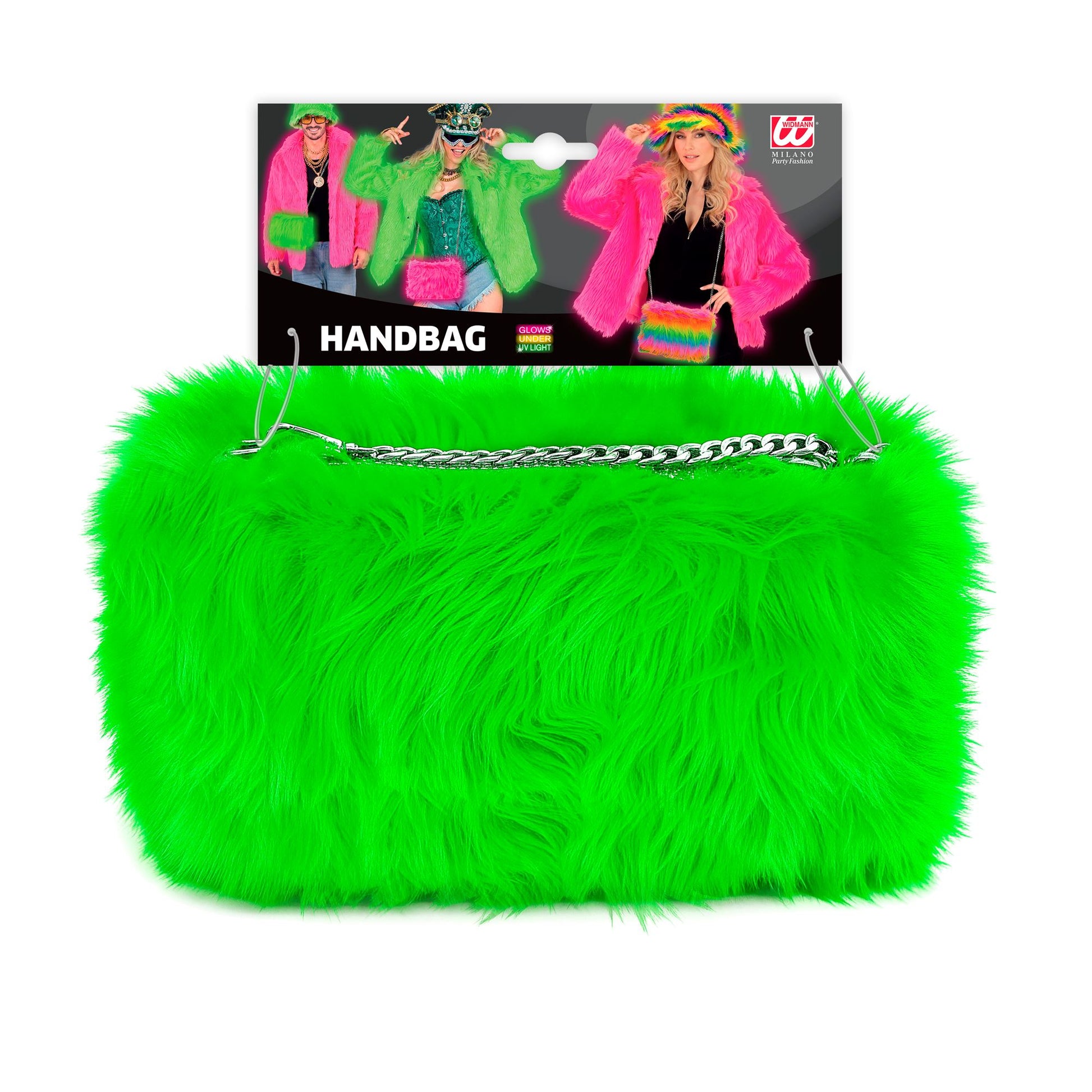 "HANDTASCHE LANGHAARPLÜSCH NEON GRÜN" – Detailansicht