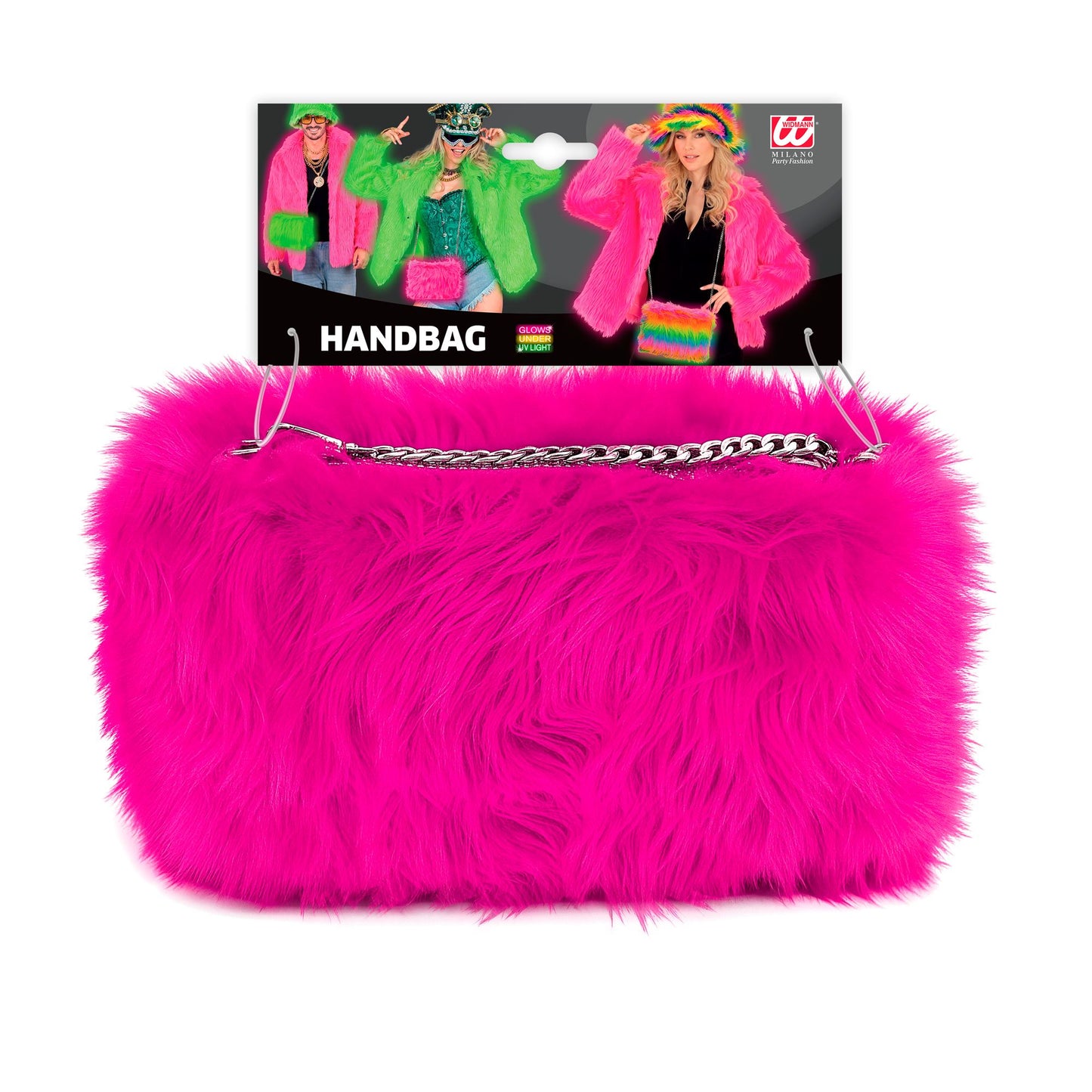 "HANDTASCHE LANGHAARPLÜSCH NEON PINK" – Detailansicht