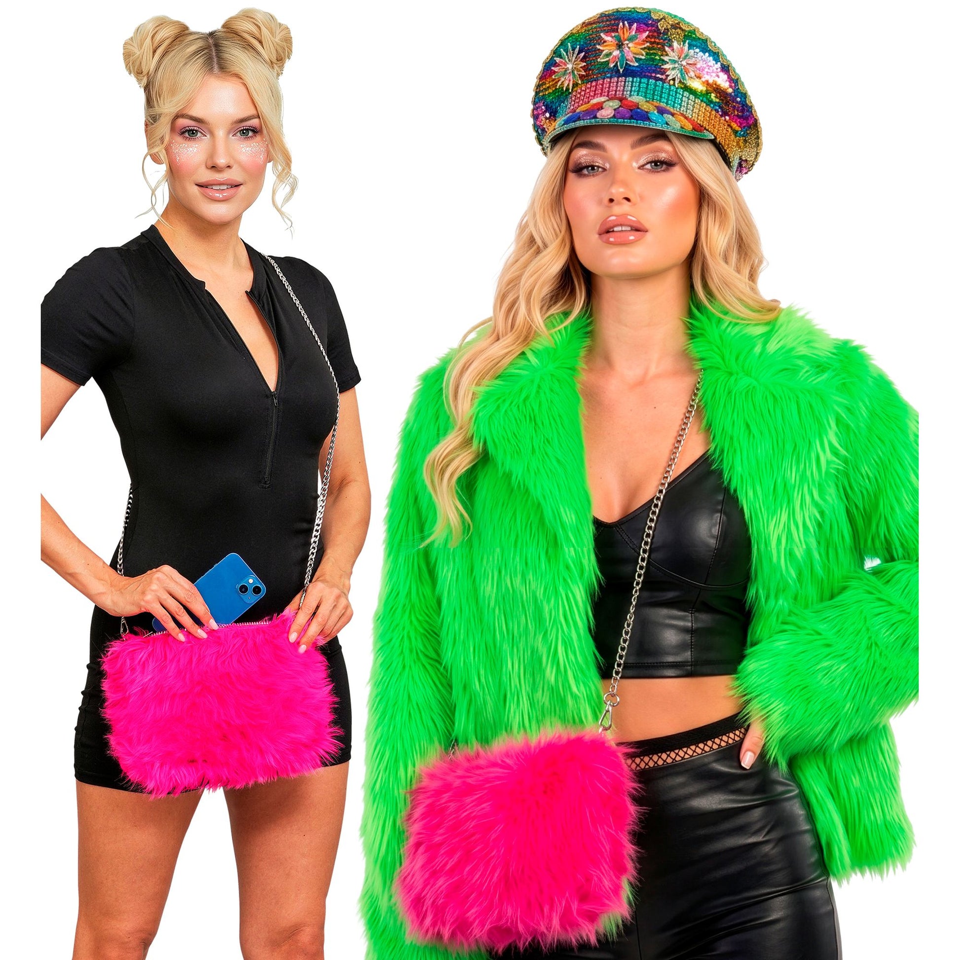 "HANDTASCHE LANGHAARPLÜSCH NEON PINK" – Ansicht 3