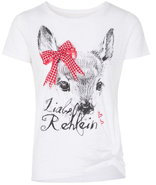 Trachten Shirt Iduna Weiß – Hangowear Damenbluse Aus Baumwolle Mit Hirschmotiv - Fasnacht24.ch