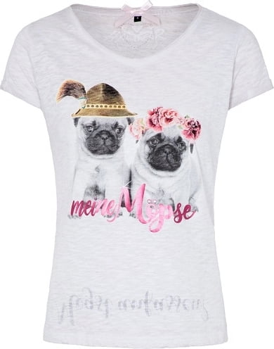 Trachten Shirt Weiß – Hangowear Rosi Damen Baumwoll-Mix – Mogst Anfassen - Fasnacht24.ch