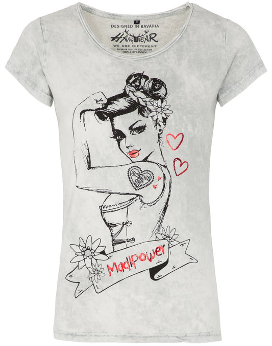 Hangowear Trachtenshirt Fatih – Damen Shirt Weiß Acid Wash - Fasnacht24.ch