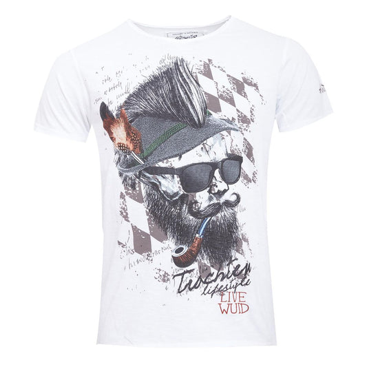 Trachtenshirt V-Neck Herren – Hangowear Franzl Weiß Baumwolle - Fasnacht24.ch