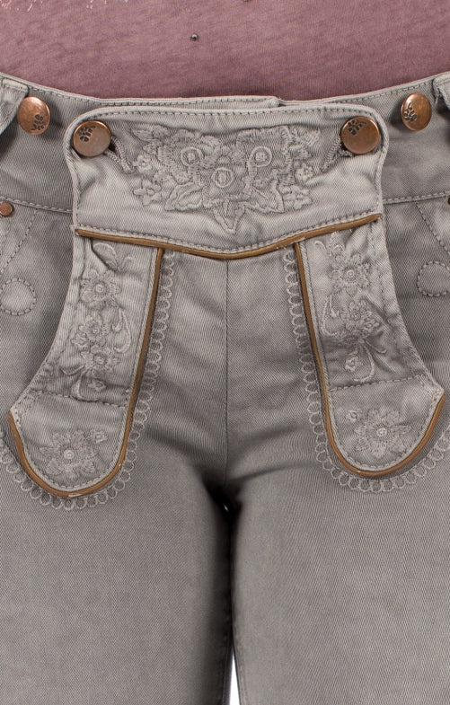 Trachten Kniebundhose Grau – Hangowear Ovida Damenhose mit Stickerei - Fasnacht24.ch