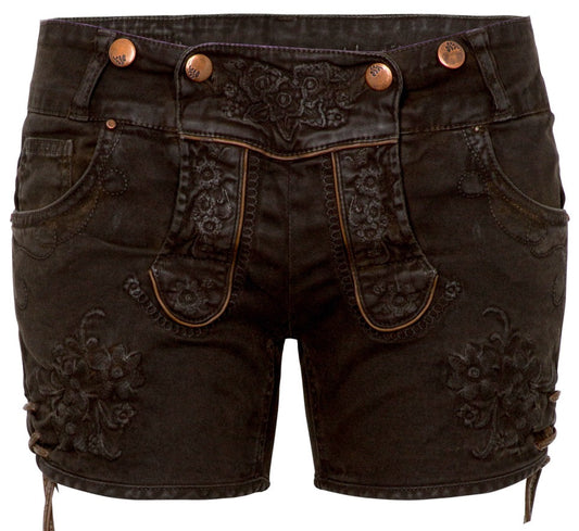 Trachten Shorts Damen – Hangowear Ovida Dunkelbraun Mit Stickerei - Fasnacht24.ch