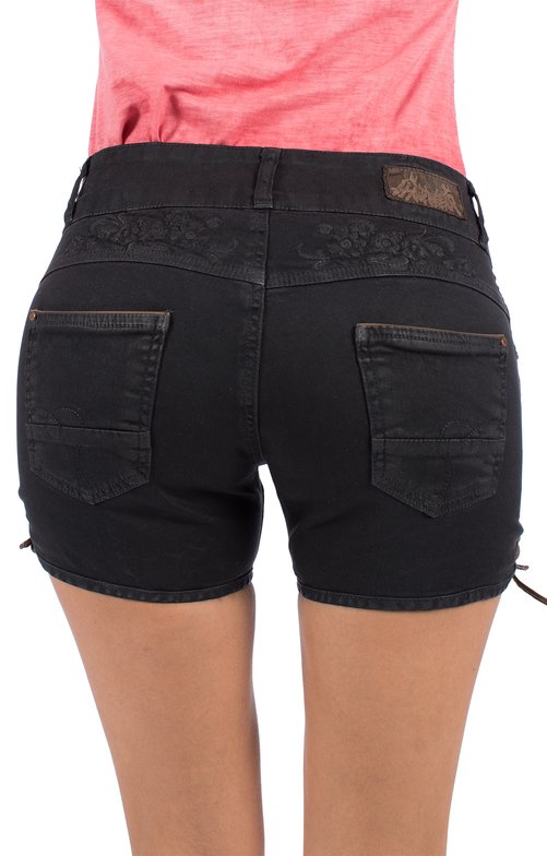 Trachten Shorts Damen – Hangowear Odiva Schwarze Bestickte Shorts - Fasnacht24.ch