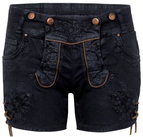 Trachten Shorts Damen – Hangowear Odiva Schwarze Bestickte Shorts - Fasnacht24.ch