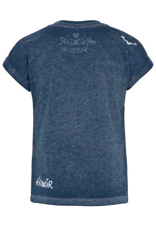 Trachten Shirt Damen – Hangowear Romy, Blau Bedruckt, Baumwoll-Mix - Fasnacht24.ch