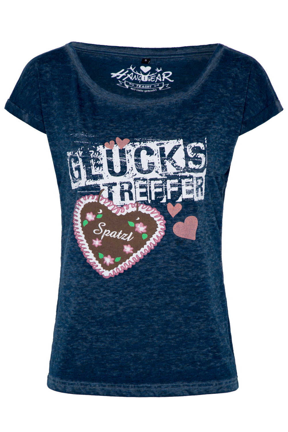 Trachten Shirt Damen – Hangowear Romy, Blau Bedruckt, Baumwoll-Mix - Fasnacht24.ch