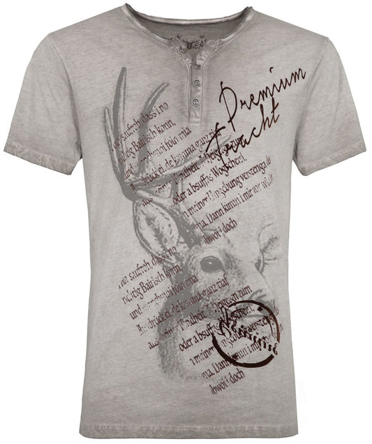 Tracht T-Shirt Grau – Hangowear Premium Baumwolle mit Hirschkopf Print - Fasnacht24.ch