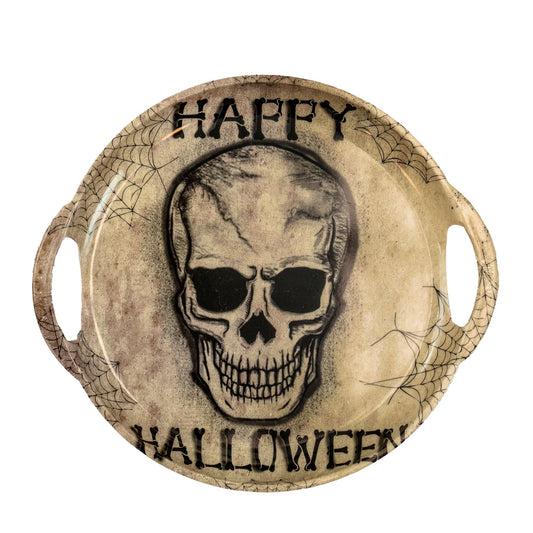 "HAPPY HALLOWEEN TOTENKOPF TABLETT MIT GRIFFEN" 30 cm – Vorderansicht