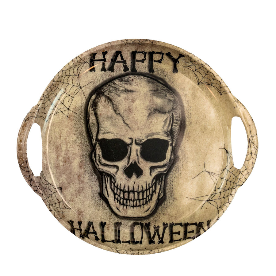 "HAPPY HALLOWEEN TOTENKOPF TABLETT MIT GRIFFEN" 30 cm – Vorderansicht