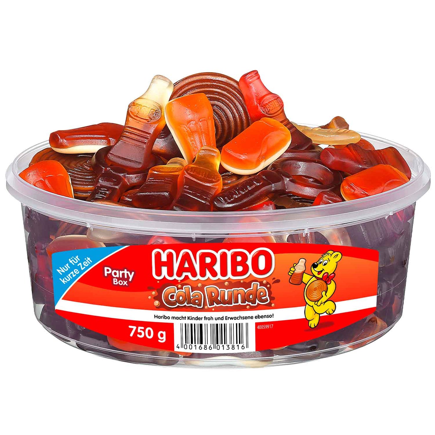 Haribo Cola Runde 750g  Fruchtgummi mit Colageschmack in Kunststoffdose