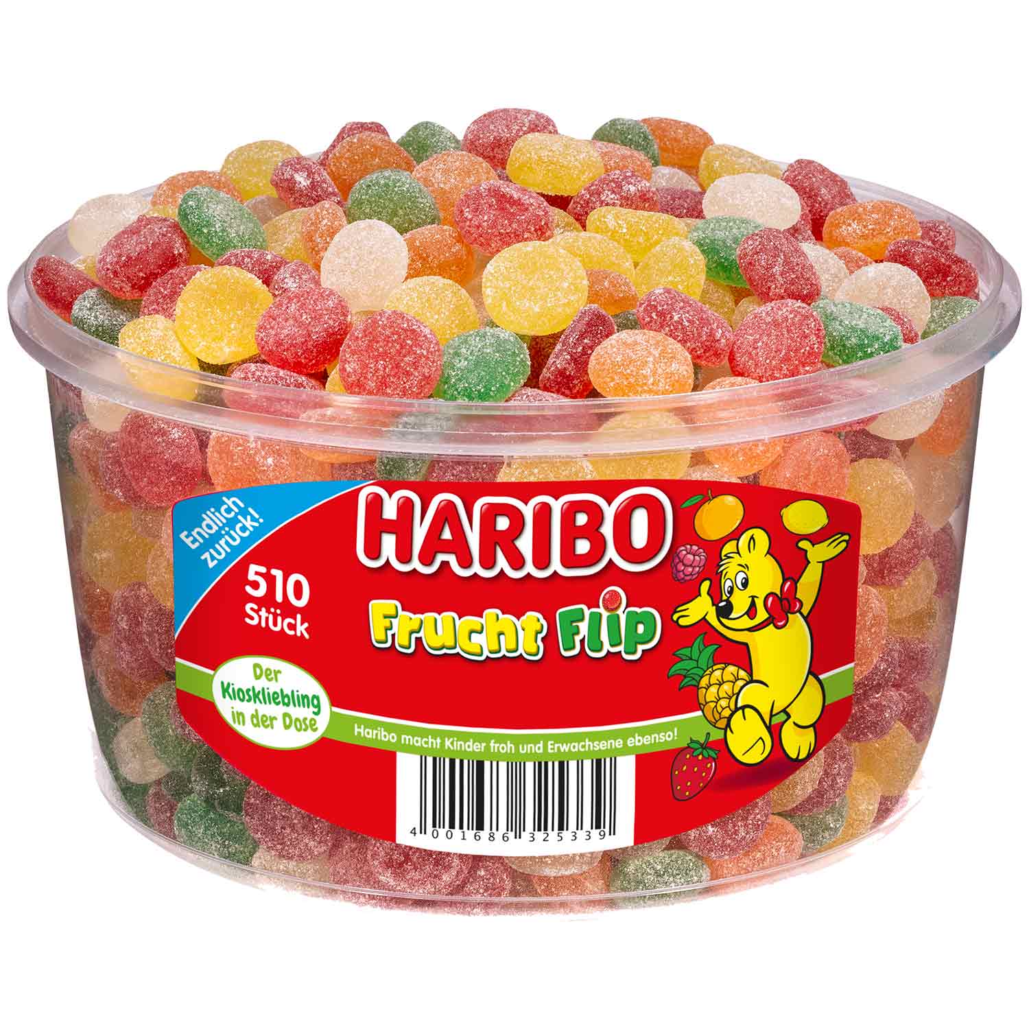 Haribo Frucht Flip 510er Fruchtgummi Mix gezuckert 510g – Produktansicht
