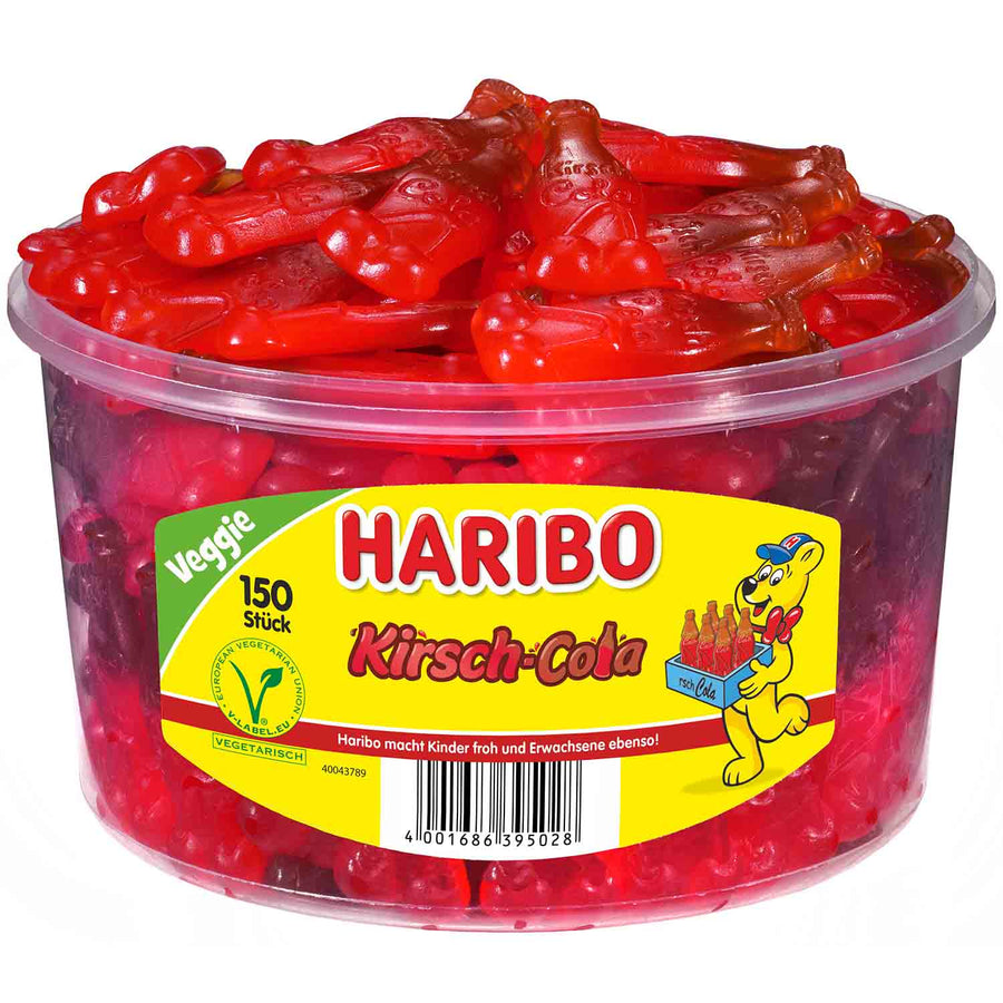 Haribo Kirsch-Cola vegetarische Fruchtgummis in Cola-Flaschenform, 150 Stück, 1350 g – Produktansicht