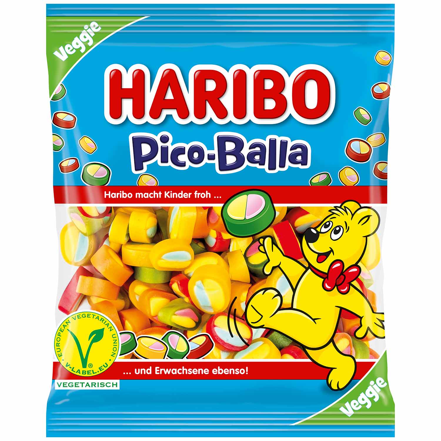 Haribo Pico-Balla vegetarisch 160g Fruchtgummi Stücke mit Konfektfüllung – Detailansicht