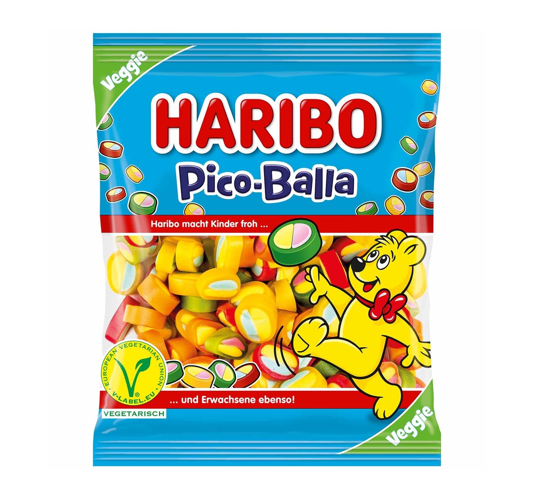 Haribo Pico-Balla vegetarisch 160g Fruchtgummi Stücke mit Konfektfüllung – Produktansicht