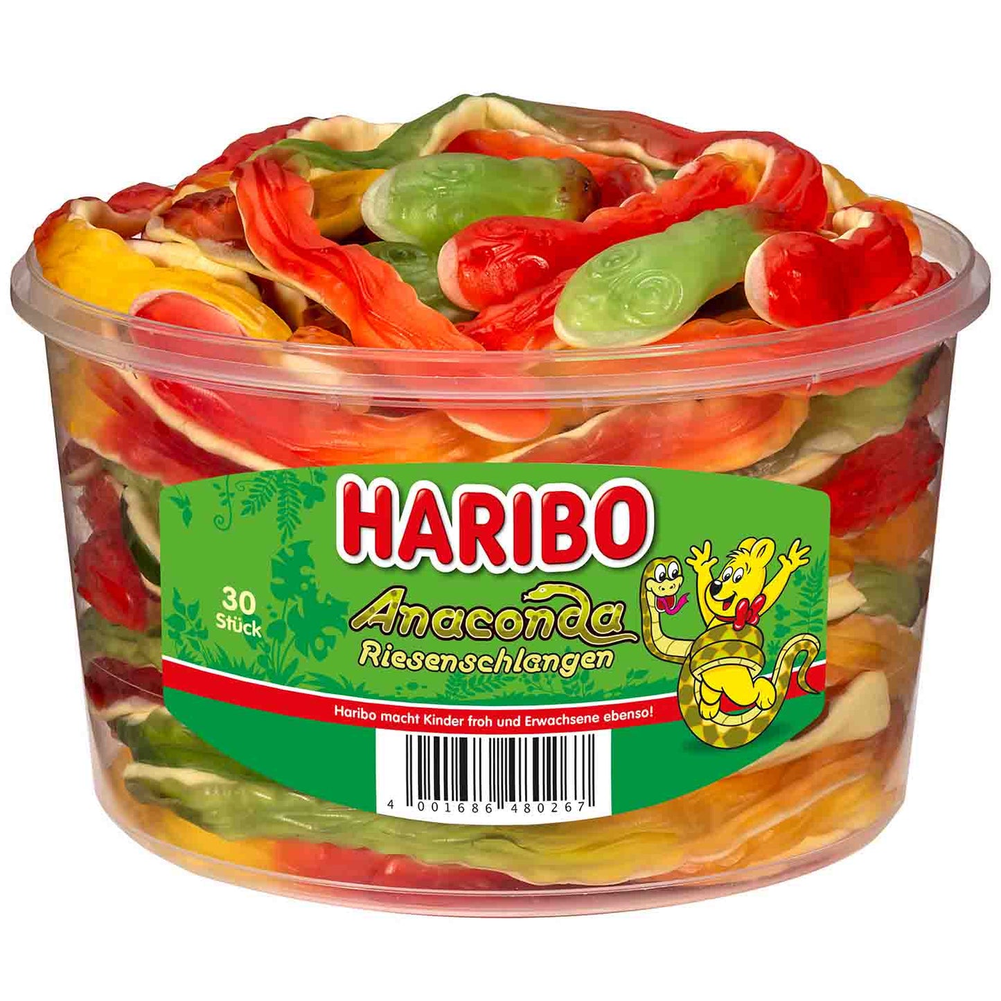 Haribo Anaconda Riesenschlangen 30er Pack bunte, glutenfreie Fruchtgummischlangen in XXL-Größe