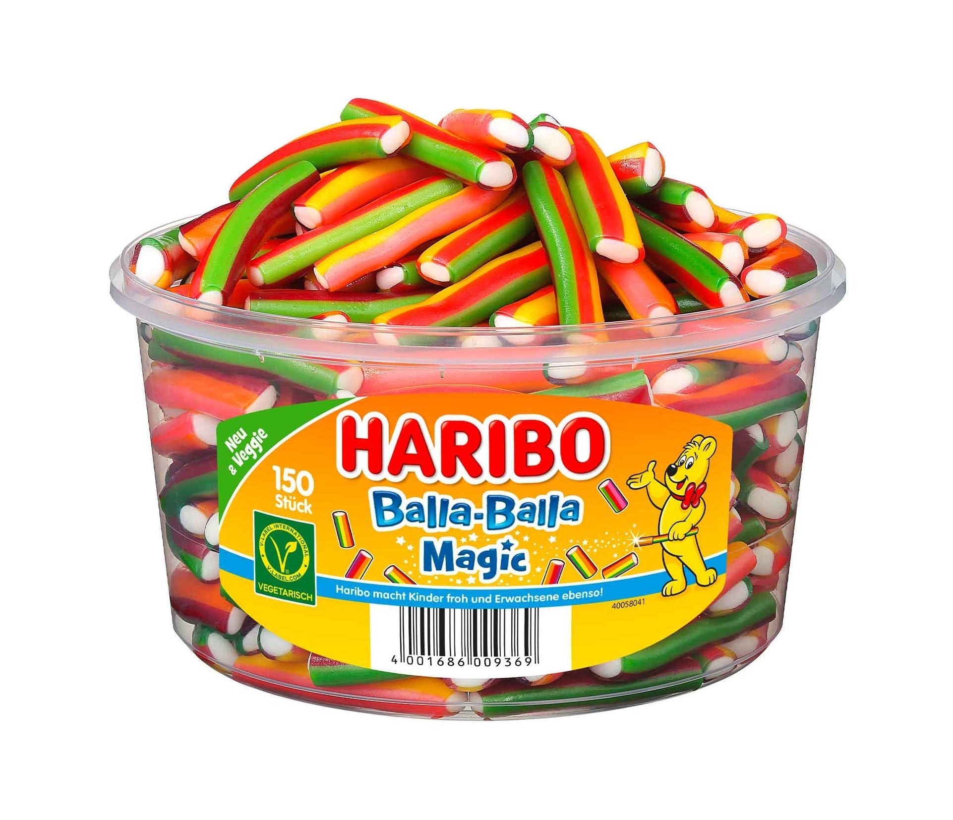 Haribo Balla-Balla Magic vegetarische Fruchtgummis mit bunter Konfektfüllung in 150g Packung