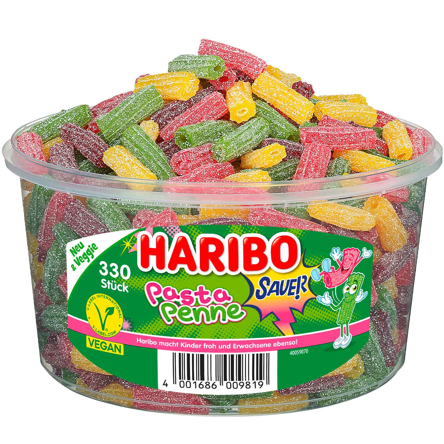 Haribo Pasta Penne sauer vegan 330g saures Fruchtgummi Produktbild – Produktansicht