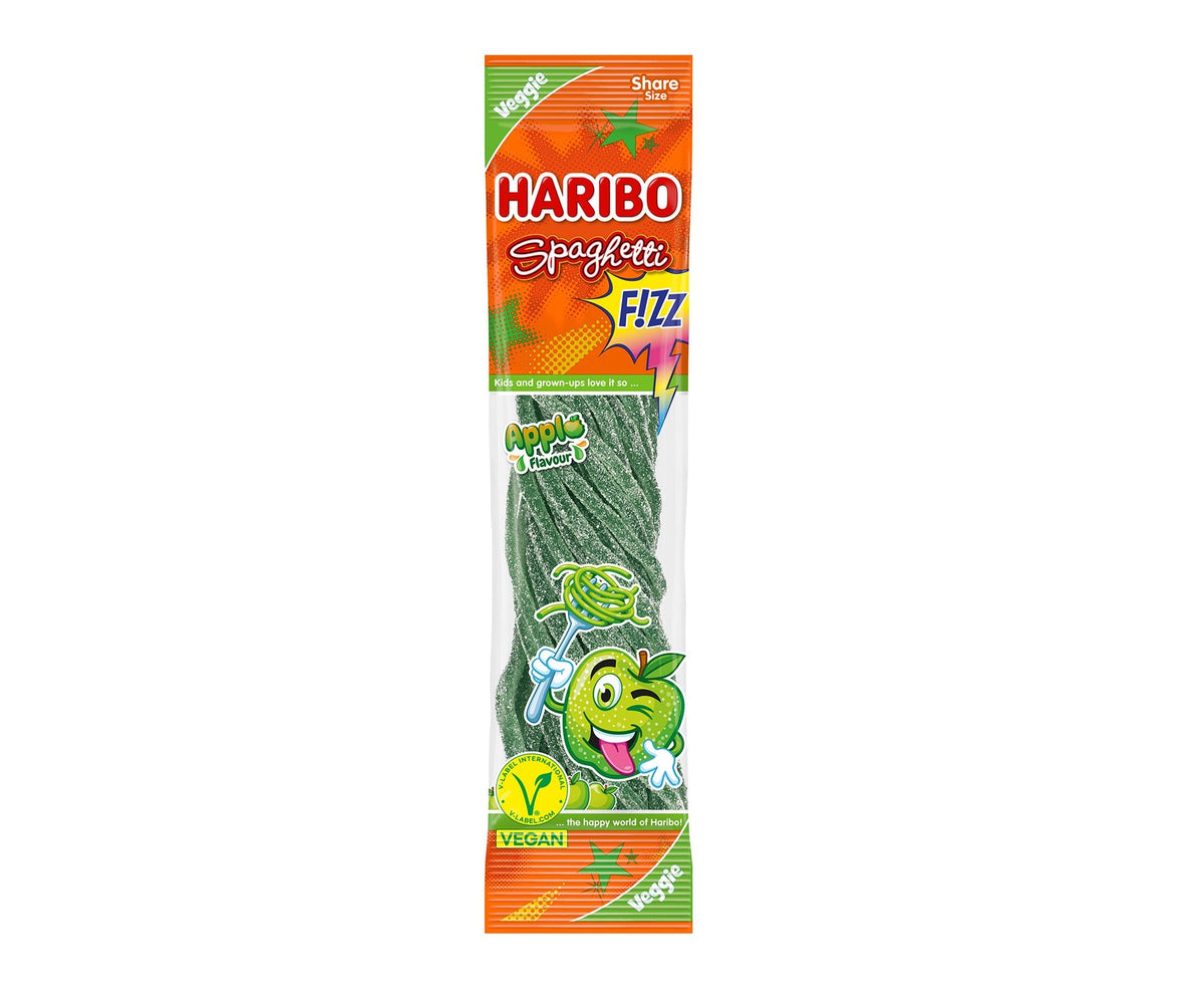 Haribo Spaghetti Apple FIZZ vegane extra saure Fruchtgummi-Schnüre mit Apfelgeschmack 200 g