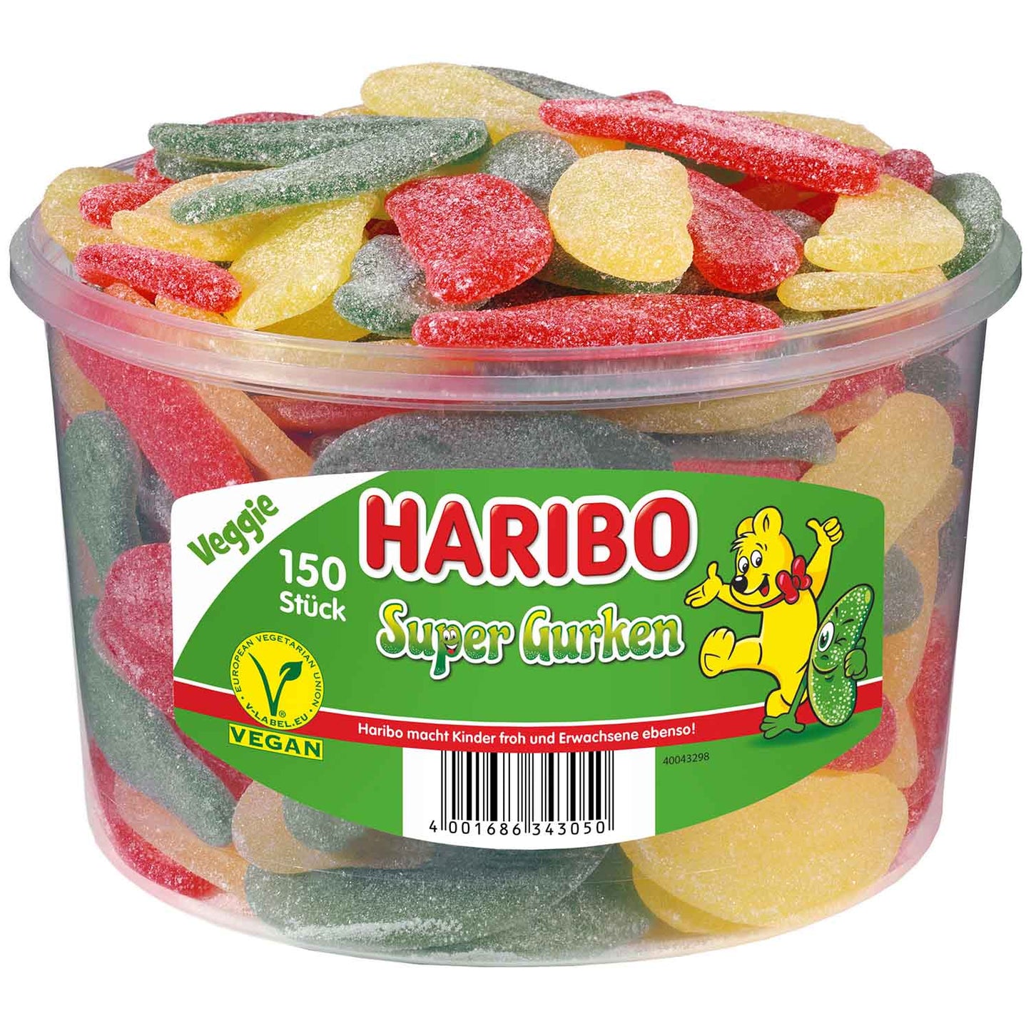 Haribo Super Gurken vegan 150er saure Fruchtgummi-Gurken – Produktansicht
