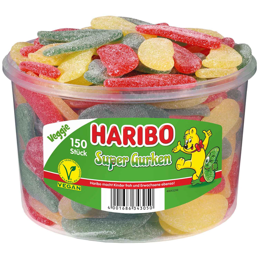 Haribo Super Gurken vegan 150er saure Fruchtgummi-Gurken – Produktansicht