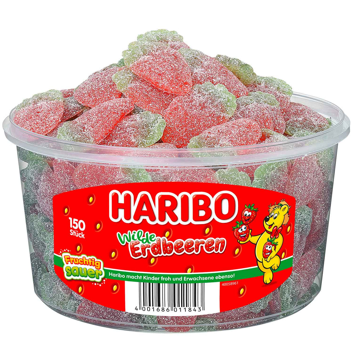 Haribo Wilde Erdbeeren sauer Fruchtgummi im 1200-g-Beutel – Produktansicht