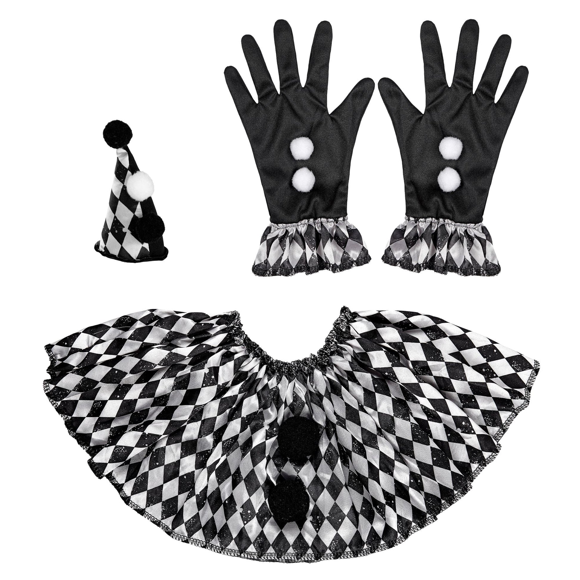 "HARLEKIN" (Minihut, Kragen, Handschuhe) – Vorderansicht