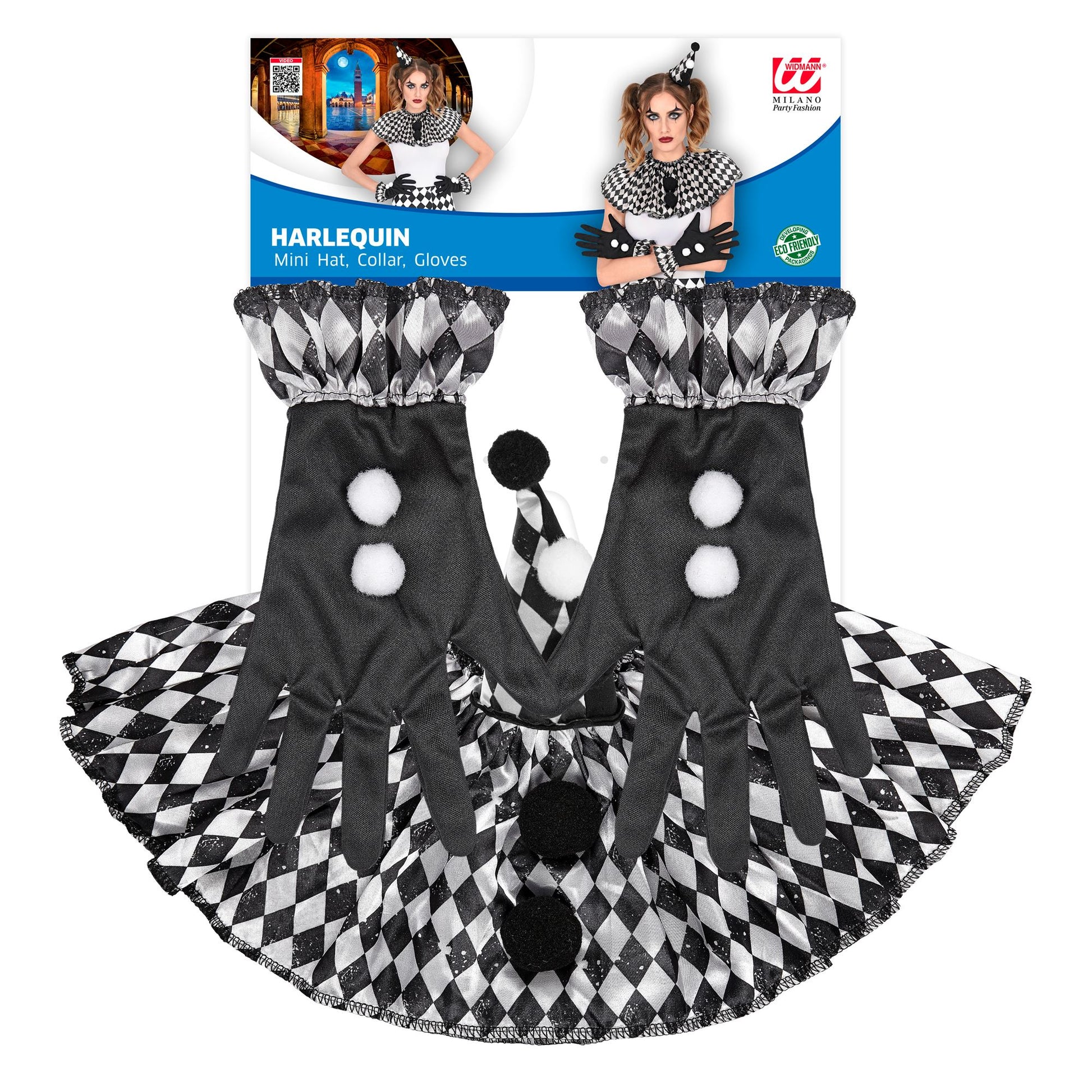 "HARLEKIN" (Minihut, Kragen, Handschuhe) – Detailansicht