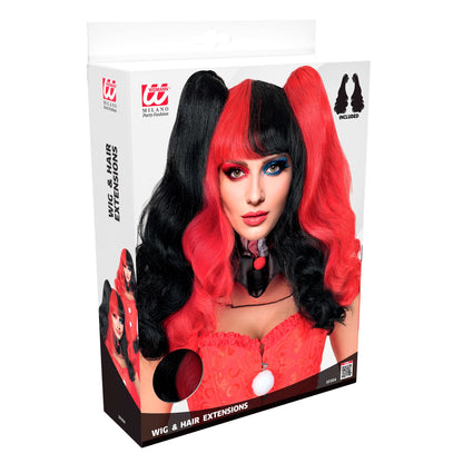 "HARLEKIN PERÜCKE MIT EXTENSIONS" in box – Detailansicht