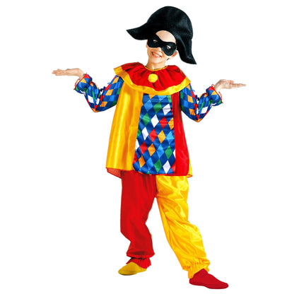 "HARLEQUIN" (Coat mit Kragen, Hose, Hut, Maske) – Vorderansicht