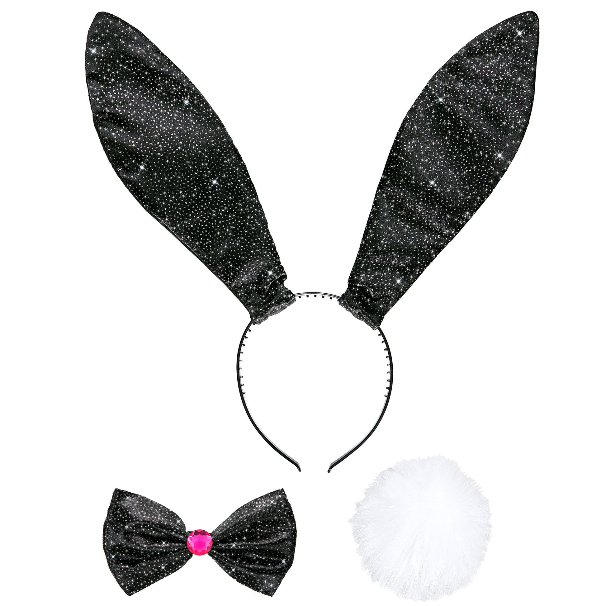 "HASE SCHWARZ " Dress-up Set (Ohren, Fliege, Schwanz) – Vorderansicht