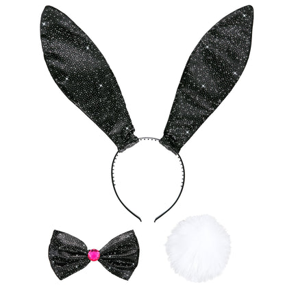 "HASE SCHWARZ " Dress-up Set (Ohren, Fliege, Schwanz) – Vorderansicht