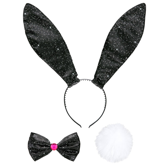 "HASE SCHWARZ " Dress-up Set (Ohren, Fliege, Schwanz) – Vorderansicht