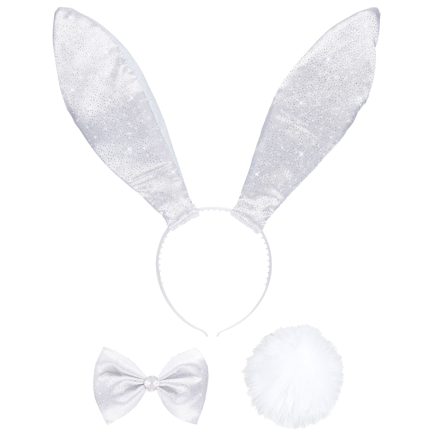 "HASE WEIß " Dress-up Set (Ohren, Fliege, Schwanz) – Vorderansicht