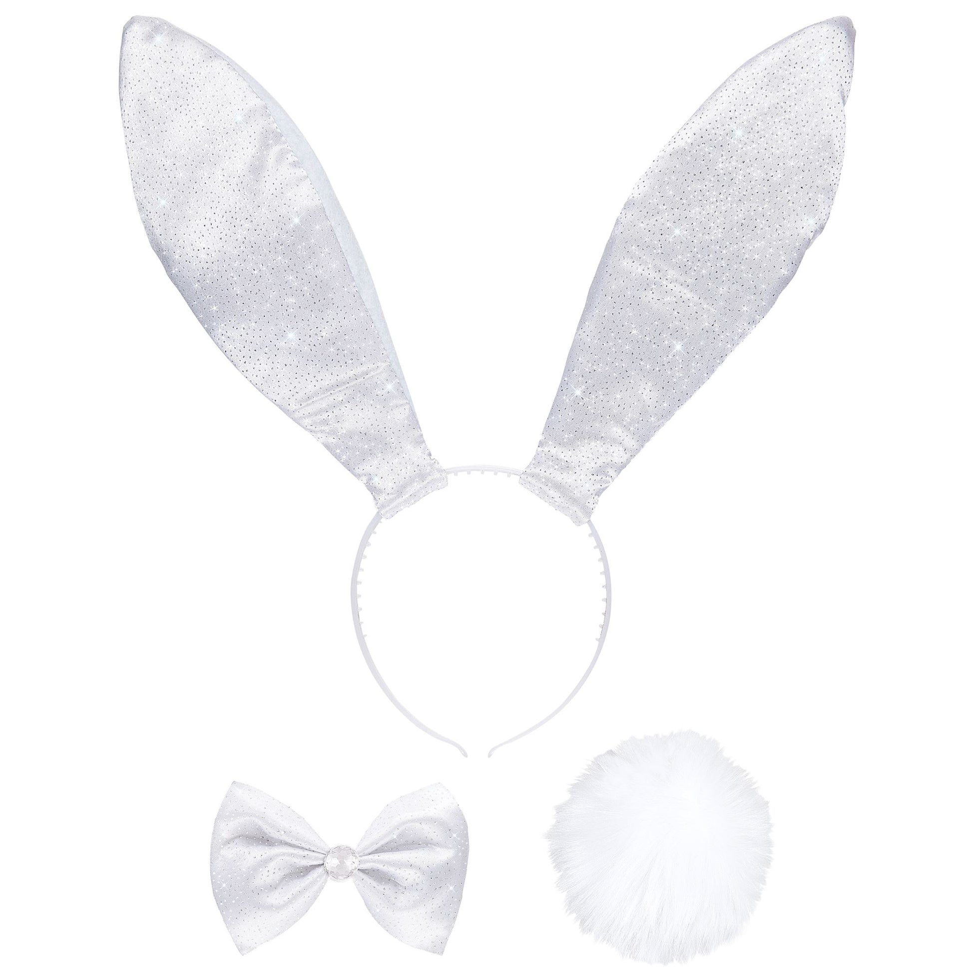 "HASE WEIß " Dress-up Set (Ohren, Fliege, Schwanz) – Vorderansicht