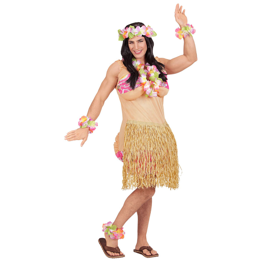 Widmann Hawaiian Fatsuit Kostüm mit tropischem Design und Einheitsgrösse – Detailansicht