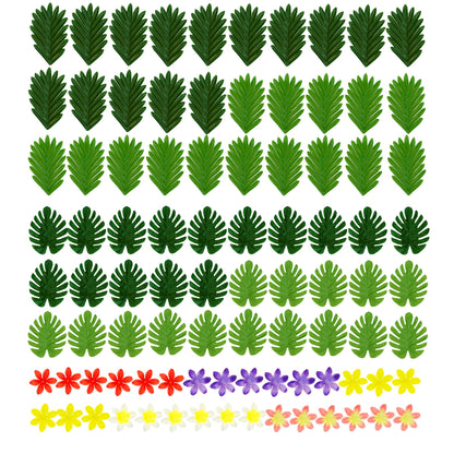 "HAWAIIANISCHES TISCHDEKO SET" (60 Blätter sortiert in 2 zwei Formen & Farben + 30 Blumen sortiert in 5 Farben) – Ansicht 3