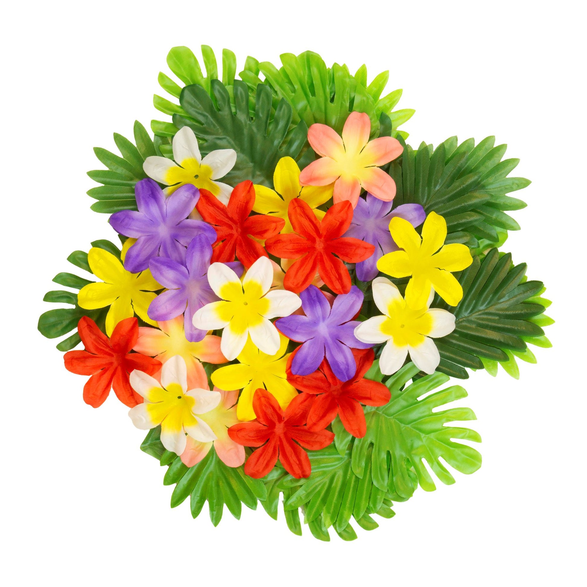 "HAWAIIANISCHES TISCHDEKO SET" (60 Blätter sortiert in 2 zwei Formen & Farben + 30 Blumen sortiert in 5 Farben) – Ansicht 4