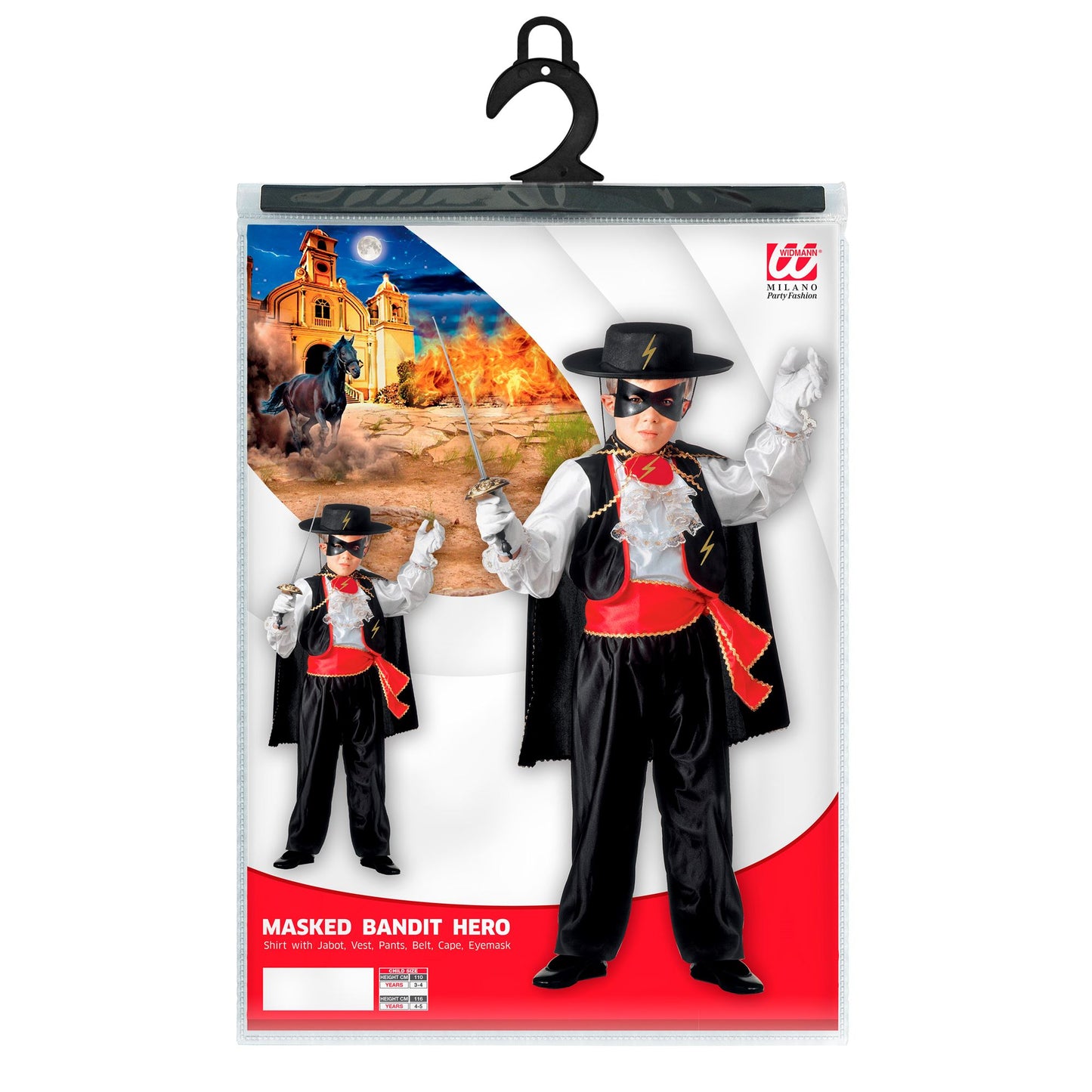 "HELD MASKIERTER VERBRECHER" (Hemd mit Jabot, Weste, Hose, Gürtel, Umhang, Maske) – Detailansicht