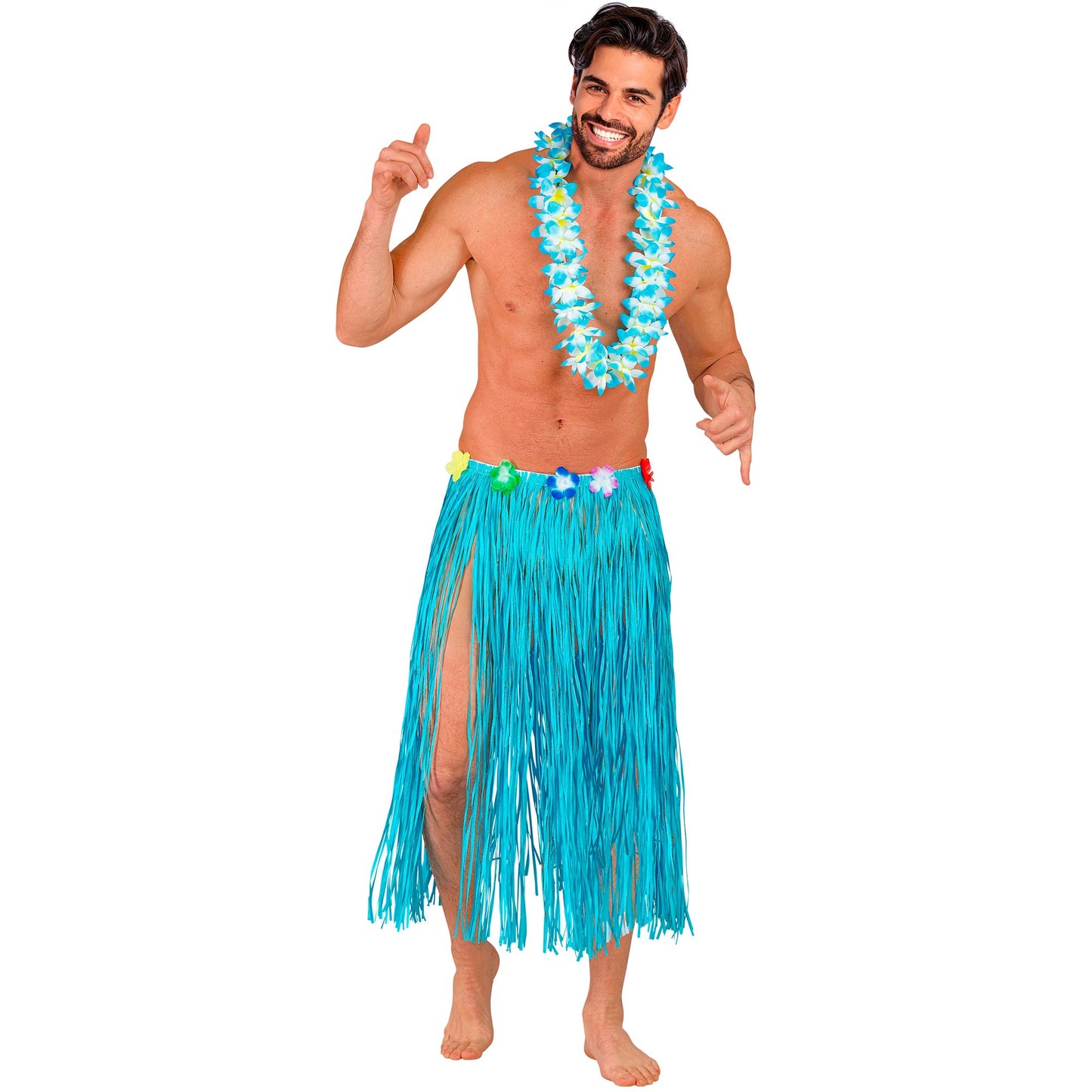 "HELLBLAUER HAWAII BASTROCK MIT BLUMENGÜRTEL" 80 cm - größenverstellbar – Ansicht 4