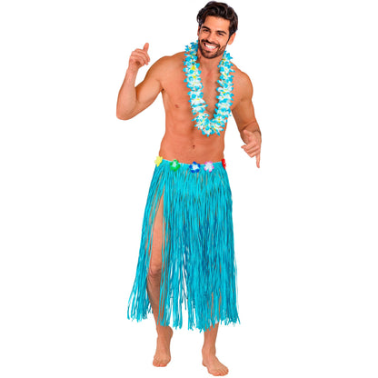 "HELLBLAUER HAWAII BASTROCK MIT BLUMENGÜRTEL" 80 cm - größenverstellbar – Ansicht 4
