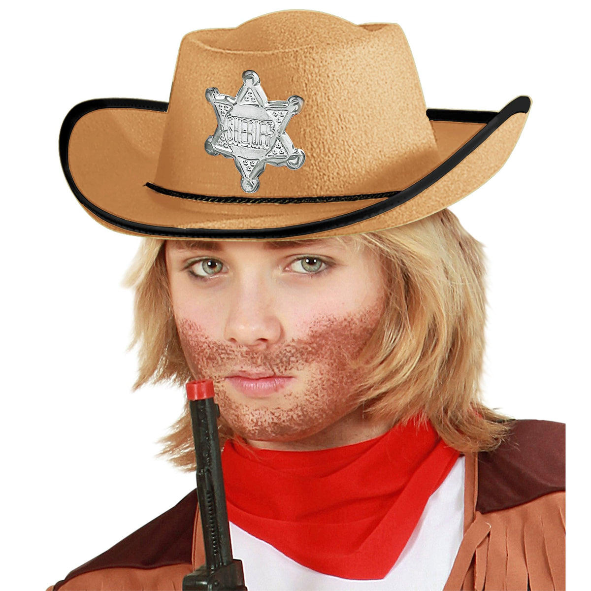 Widmann hellbrauner Cowboyhut mit Sheriffstern Kindergrösse – Seitenansicht