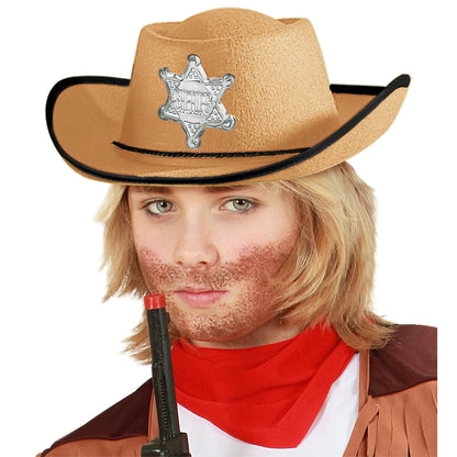 Widmann hellbrauner Cowboyhut mit Sheriffstern Kindergrösse – Seitenansicht