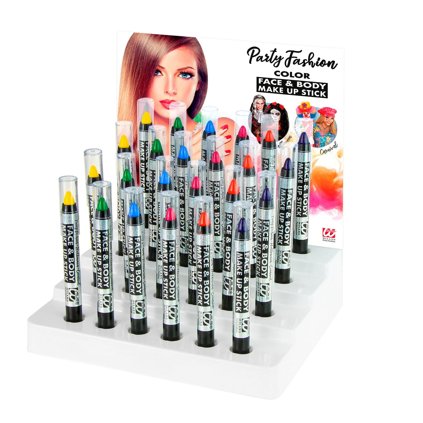 "HERAUSDREHBARE SCHMINKSTIFTE" - 3,5 ml - sort. In 6 Farben: orange, gelb, grün, blau, violett, rosa – Vorderansicht