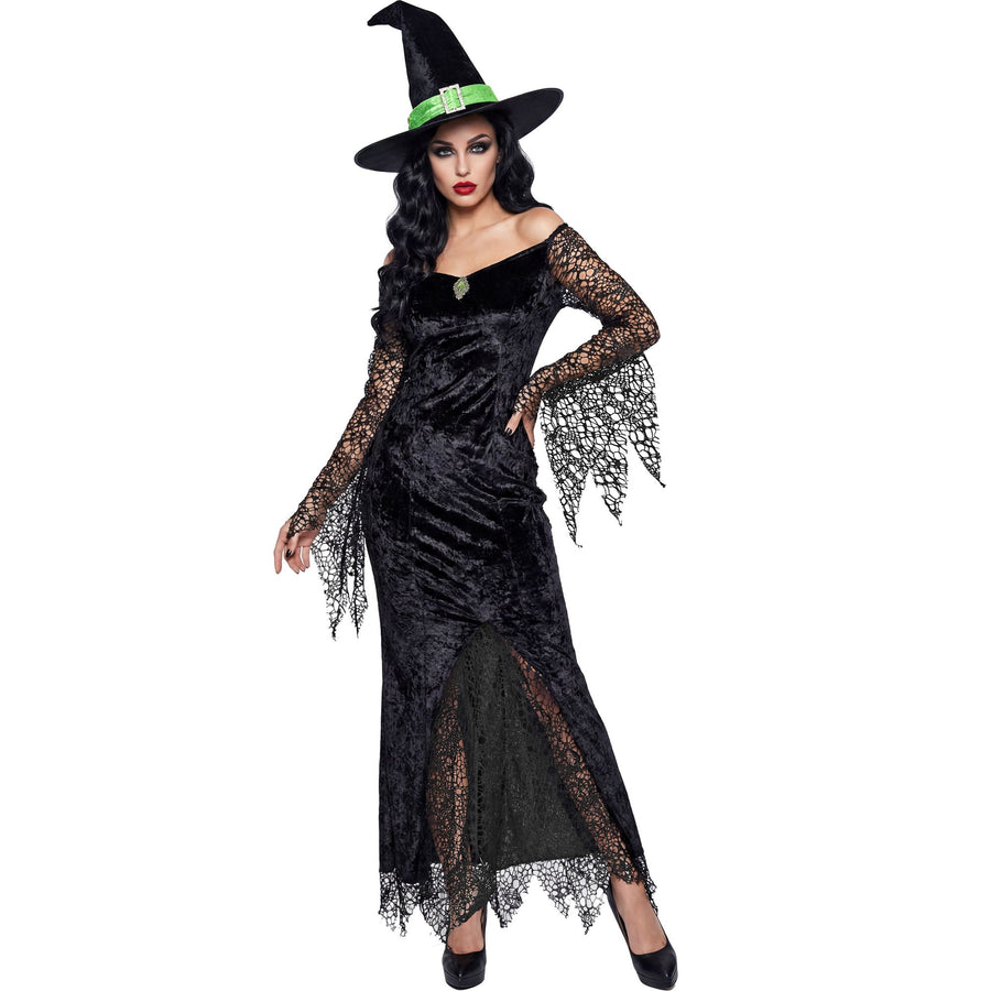 "HEXE" (Kleid mit Edelstein, Hut) – Vorderansicht