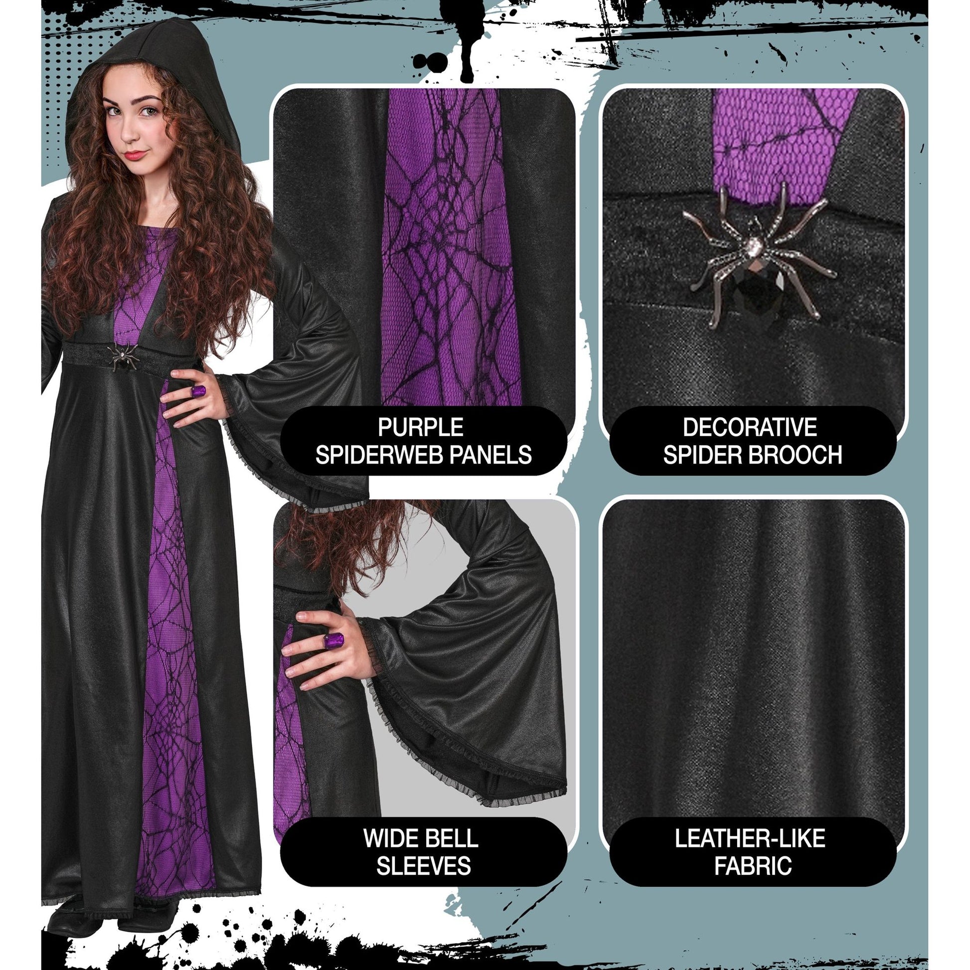 "HEXE" (Kleid mit Kapuze und Spinnenbrosche) – Ansicht 5